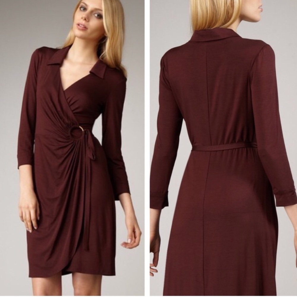 Trina Turk Wrap Jersey Mahalo Wrap Dress Maroon - Picture 1 of 7